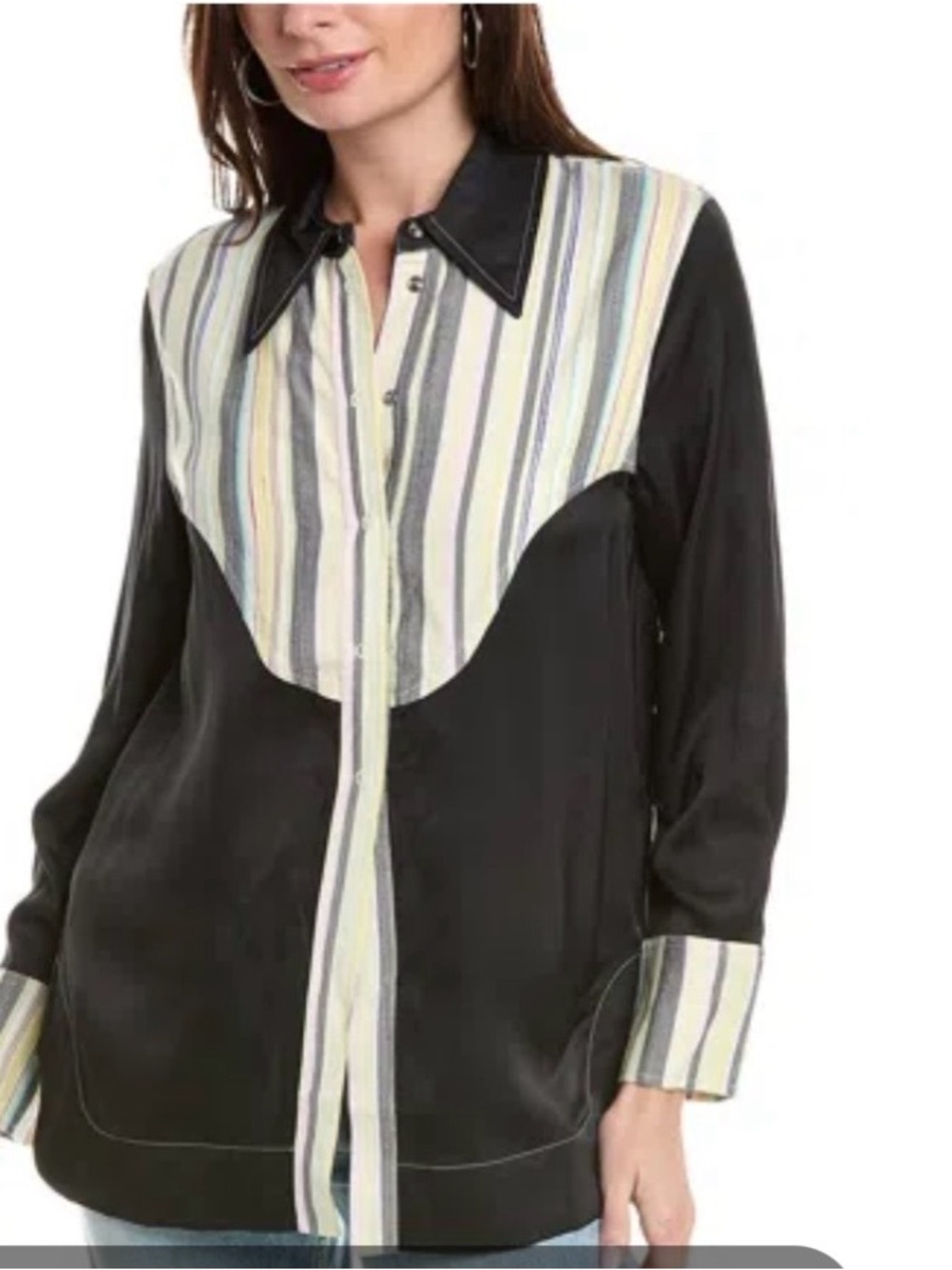 GANNI Mix Slub Stripe Shirt In Green Size 38.